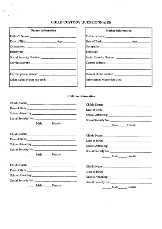 Child Custody Questionnaire Template printable pdf download