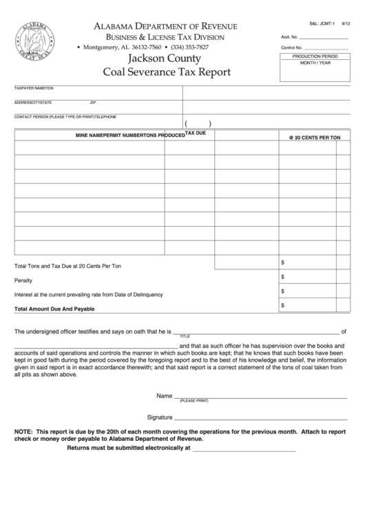 Form B&l Jcmt1 Jackson County Coal Severance Tax Report printable