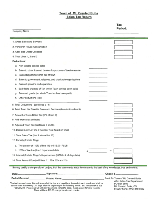 Sales Tax Return Town Of Mt. Crested Butte printable pdf download