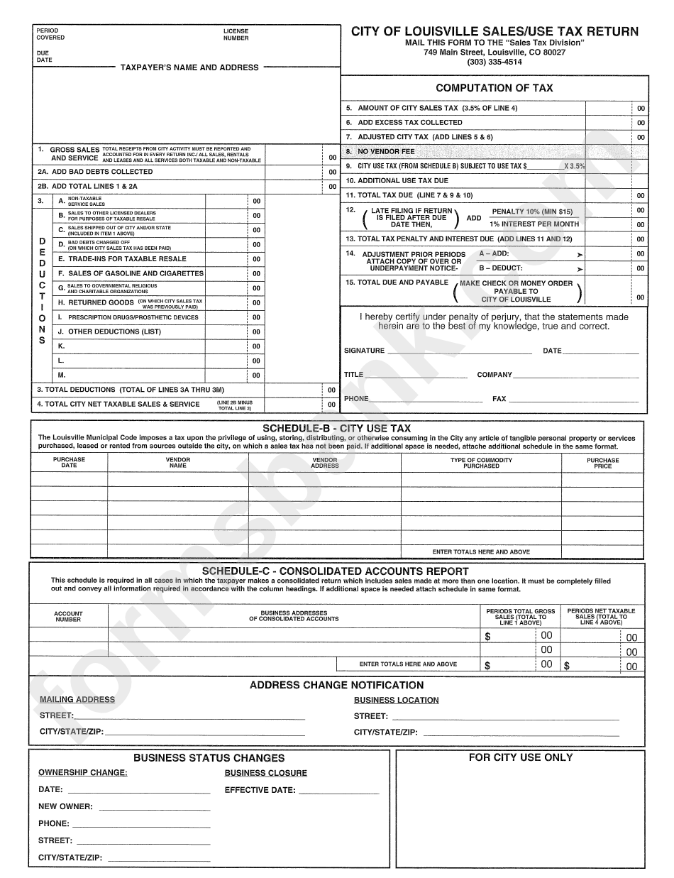 Sales And Use Tax Return City Of Louisville printable pdf download
