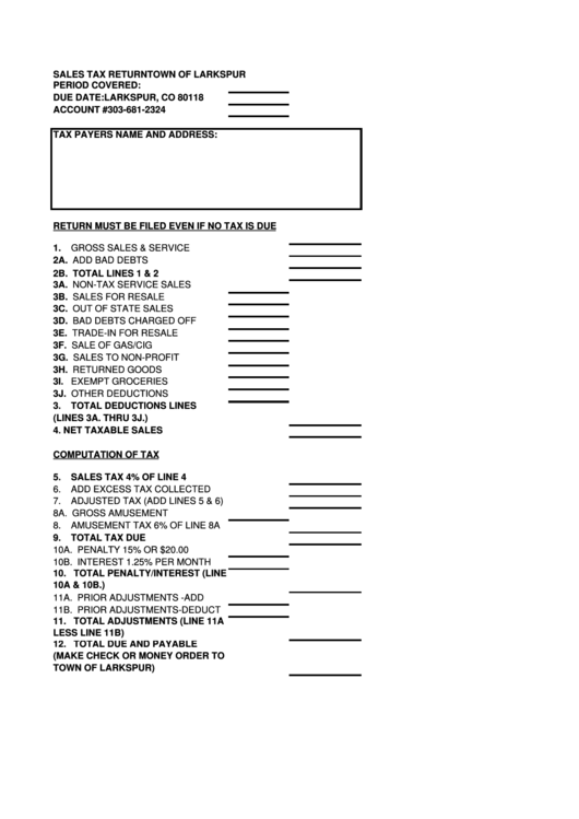 Sales Tax Return Town Of Larkspur printable pdf download