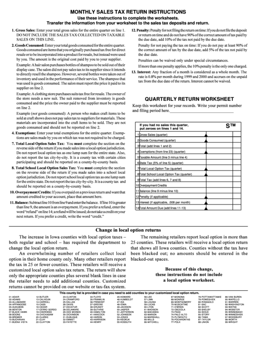 Monthly Sales Tax Return Instructions Iowa Department Of Revenue And Finance printable pdf