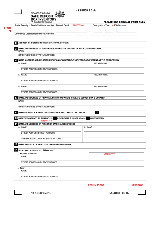 Fillable Form Rev485 Ex Safe Deposit Box Inventory printable pdf download