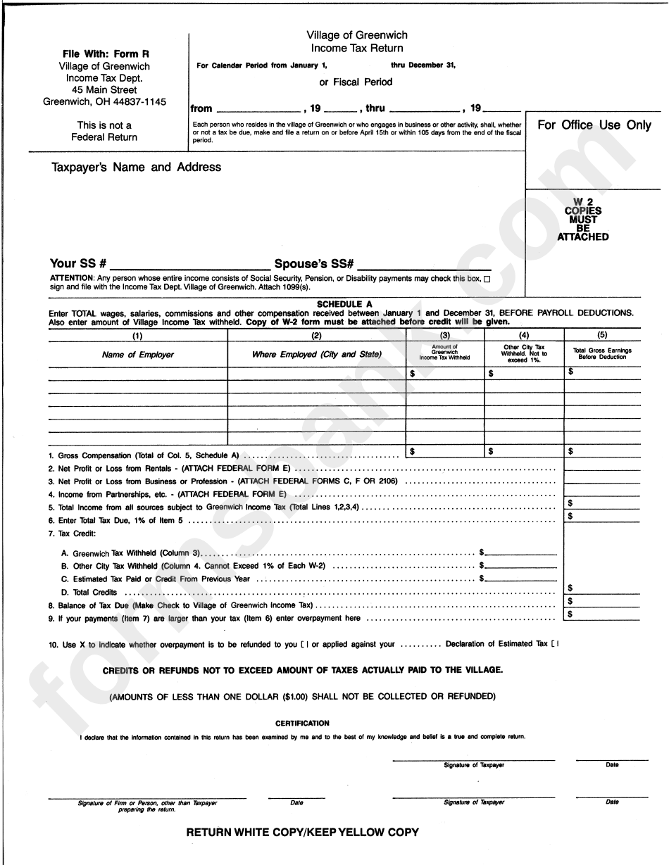 Tax Return Village Of Greenwich printable pdf download