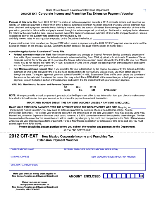 Form CitExt Corporate And Franchise Tax Extension Payment