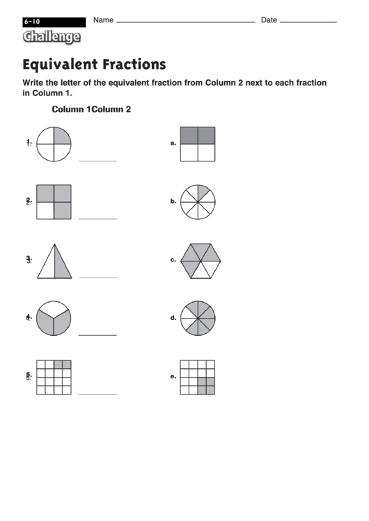 Equivalent Fractions Worksheet With Answers printable pdf download