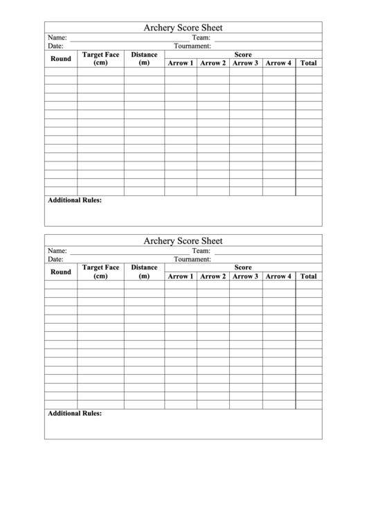Archery Score Sheet printable pdf download