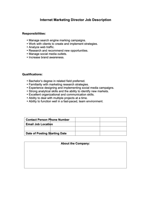 Marketing Director Job Description printable pdf download
