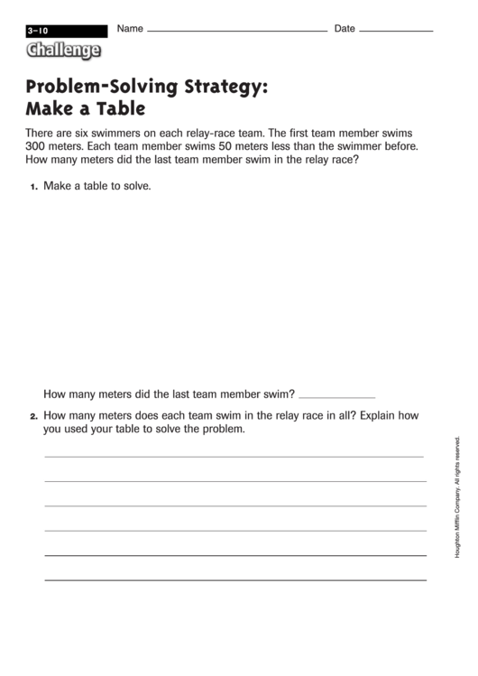ProblemSolving Strategy Make A Table Math Worksheet With Answers