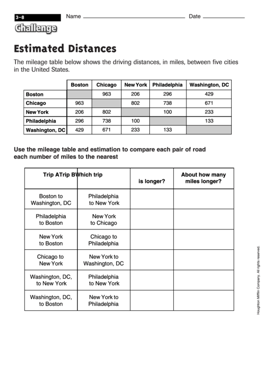 Estimated Distances Math Worksheet With Answers printable pdf download