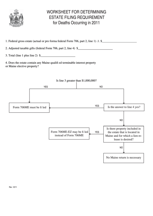 Worksheet For Determining Estate Filing Requirement 2011 printable