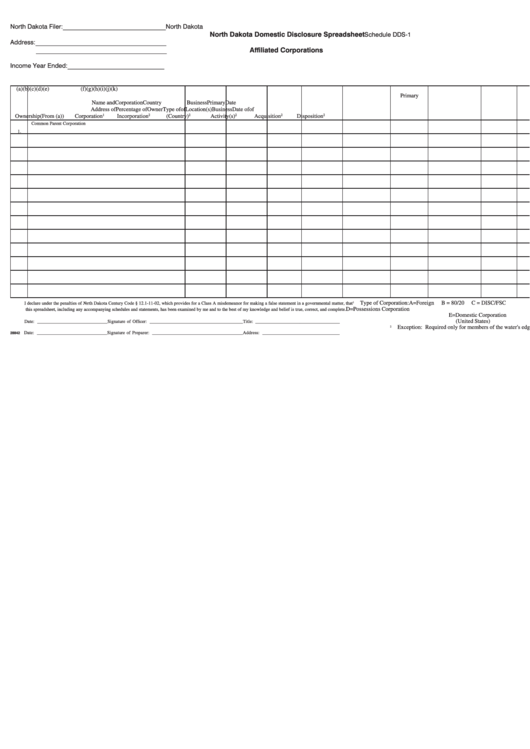 Fillable North Dakota Domestic Disclosure Spreadsheet printable pdf