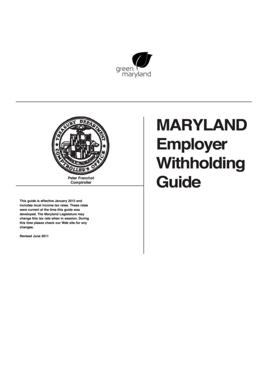 Maryland Employer Withholding Guide 2012 printable pdf download