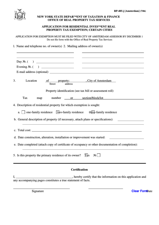 Fillable Form Rp485J [amsterdam] Application For Residential