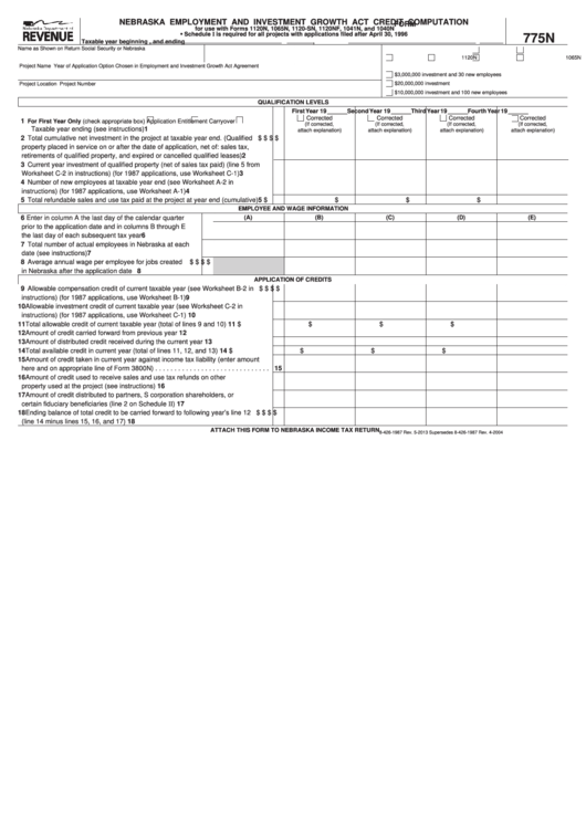 Fillable Form 775n Nebraska Employment And Investment Growth Act