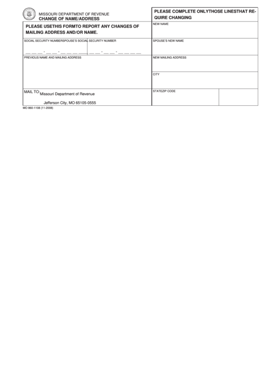 Fillable Form Mo 8601108 Change Of Name/address printable pdf download