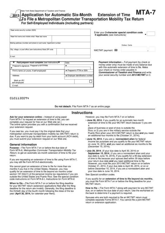 Fillable Form Mta7 Application For Automatic SixMonth Extension Of