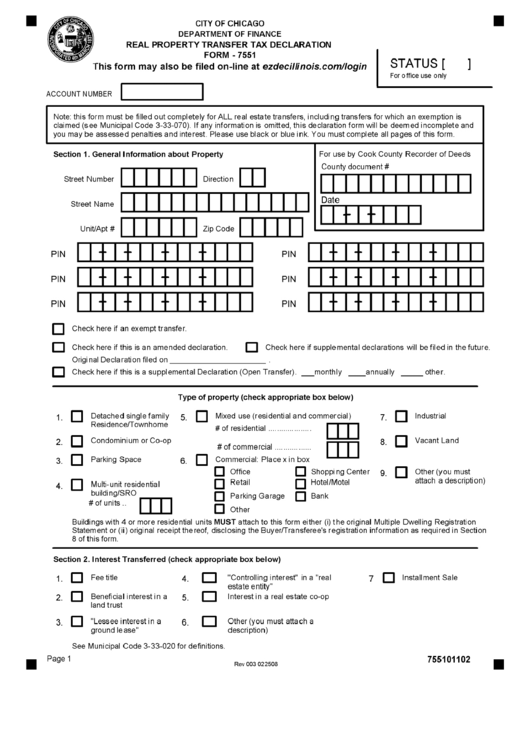 Form 7551 Real Property Transfer Tax Declaration printable pdf download