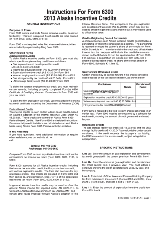 Instructions For Form 6300 Alaska Incentive Credits 2013 printable