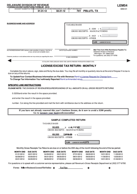 Fillable Form Lm1 9410 License/excise Tax Return