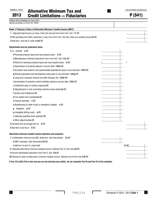 Fillable California Schedule P (Form 541) Alternative Minimum Tax And