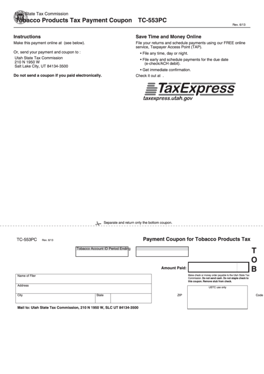 Form Tc553pc Tobacco Products Tax Payment Coupon printable pdf download