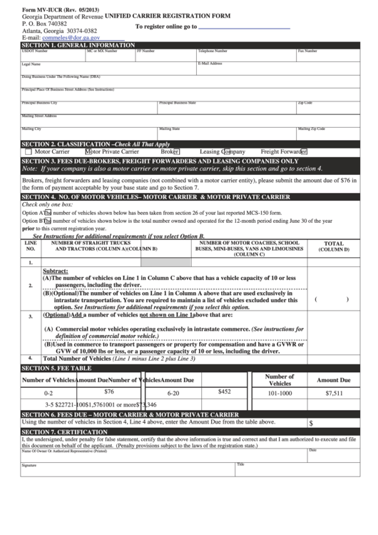 Fillable Form MvIucr Unified Carrier Registration Form printable pdf