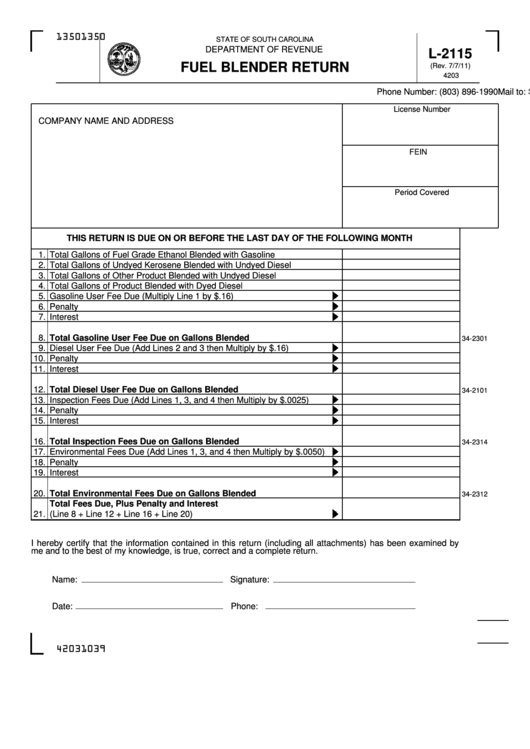 Form L2115 Fuel Blender Return printable pdf download