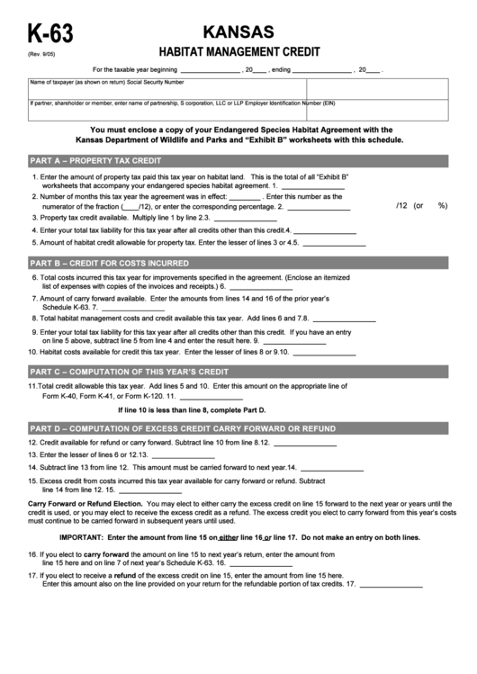Fillable Schedule K63 Habitat Management Credit printable pdf download