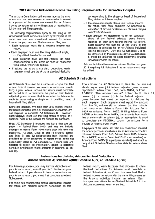 Arizona Individual Tax Filing Requirements For SameSex Couples
