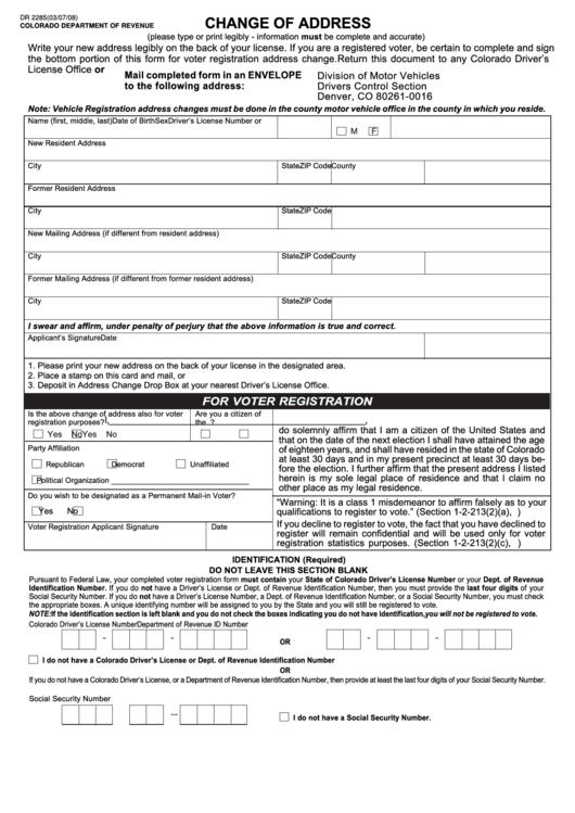 Form Dr 2285 Change Of Address printable pdf download