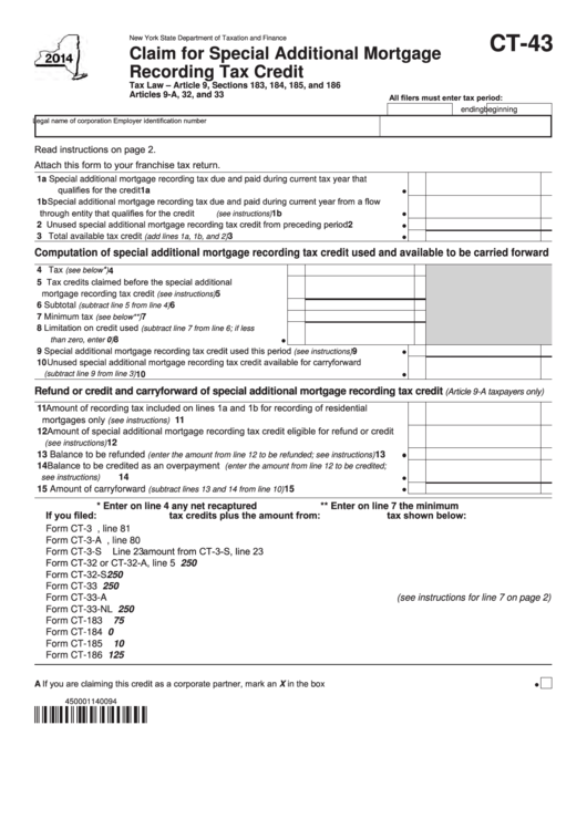 Form Ct43 Claim For Special Additional Mortgage Recording Tax Credit