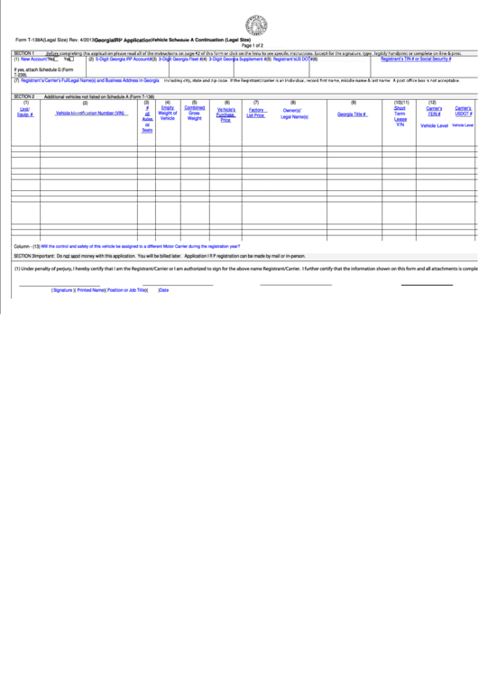 Fillable Form T138a Irp Application Vehicle