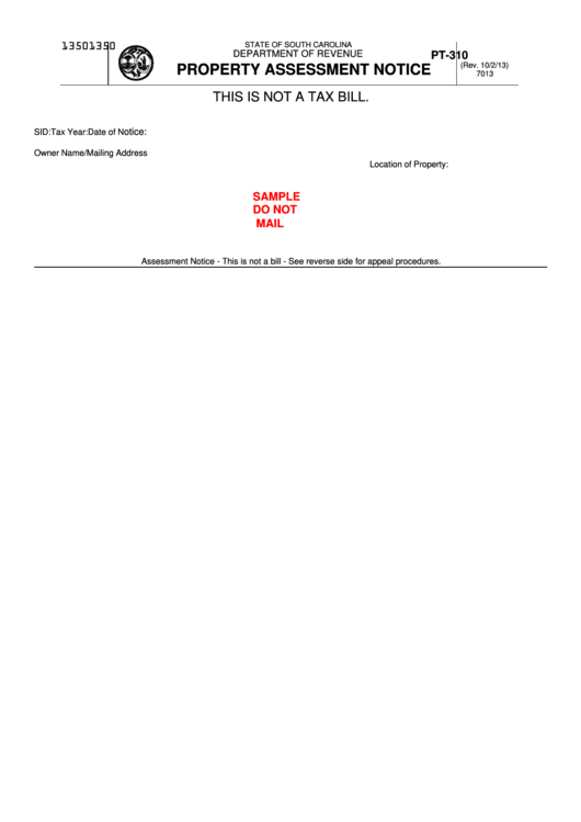 Form Pt310 Property Assessment Notice printable pdf download