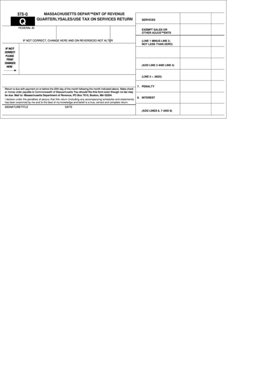 Fillable Quarterly Sales/use Tax On Services Return Massachusetts