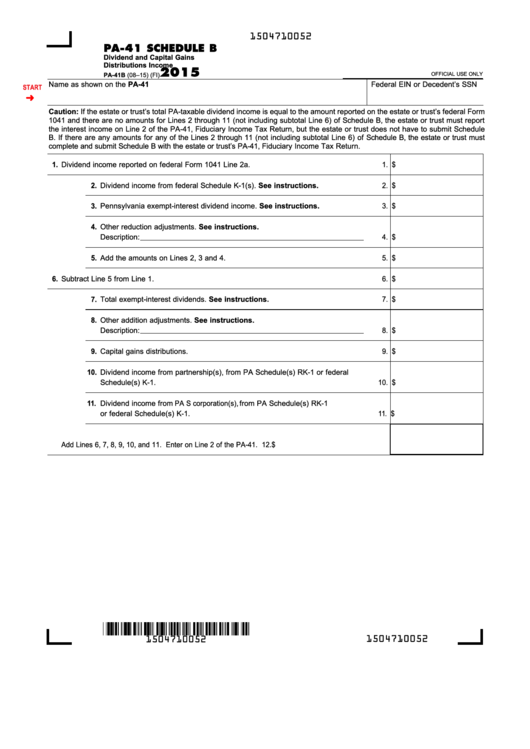 Fillable Form Pa41b Pa41 Schedule B Dividend And Capital Gains