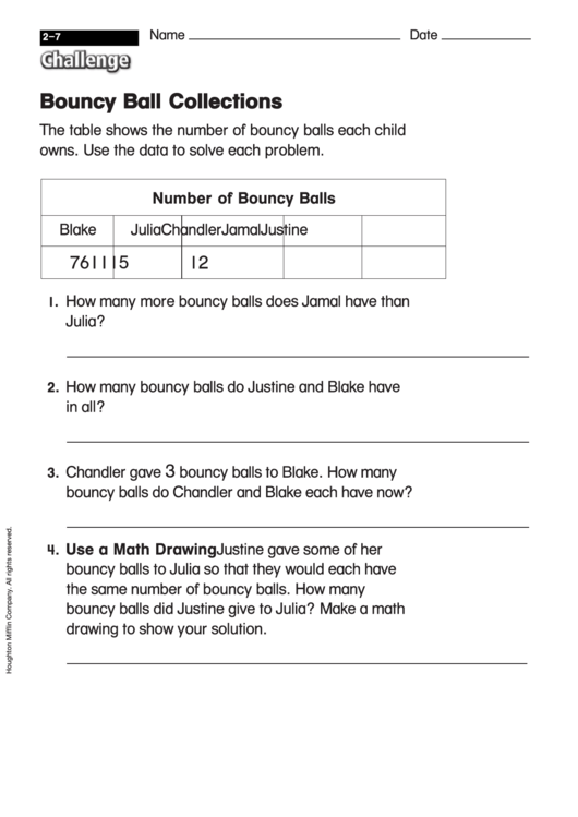 Bouncy Ball Collections Worksheet With Answers printable pdf download
