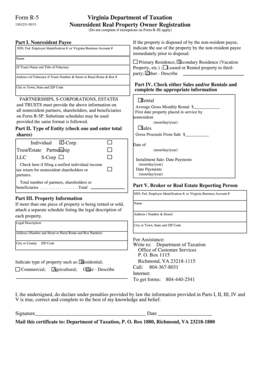 Fillable Form R5 Nonresident Real Property Owner Registration
