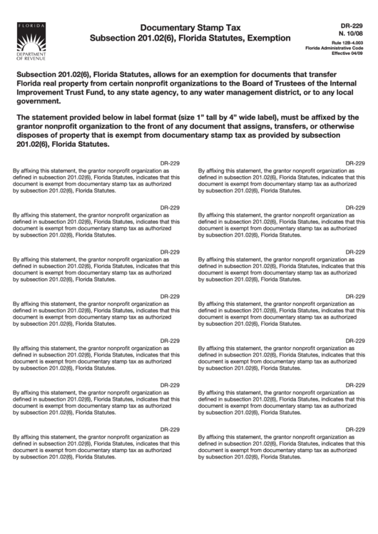 Form Dr229 Documentary Stamp Tax Subsection 201.02(6), Florida