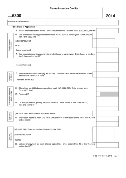 Fillable Form 6300 Alaska Incentive Credits 2014 printable pdf download