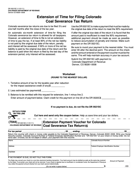Fillable Form Dr 0021sc Extension Of Time For Filing Colorado Coal