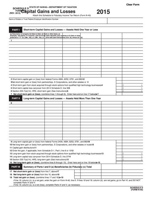Fillable Form N40 Schedule D Capital Gains And Losses 2015