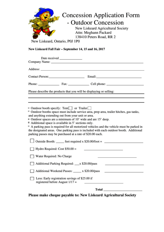 Concession Application Form Outdoor Concession printable pdf download