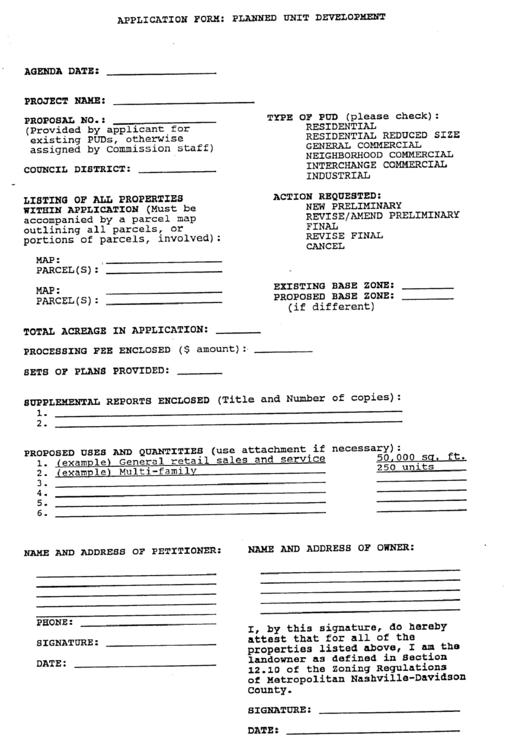 Application Form Planned Unit Development printable pdf download