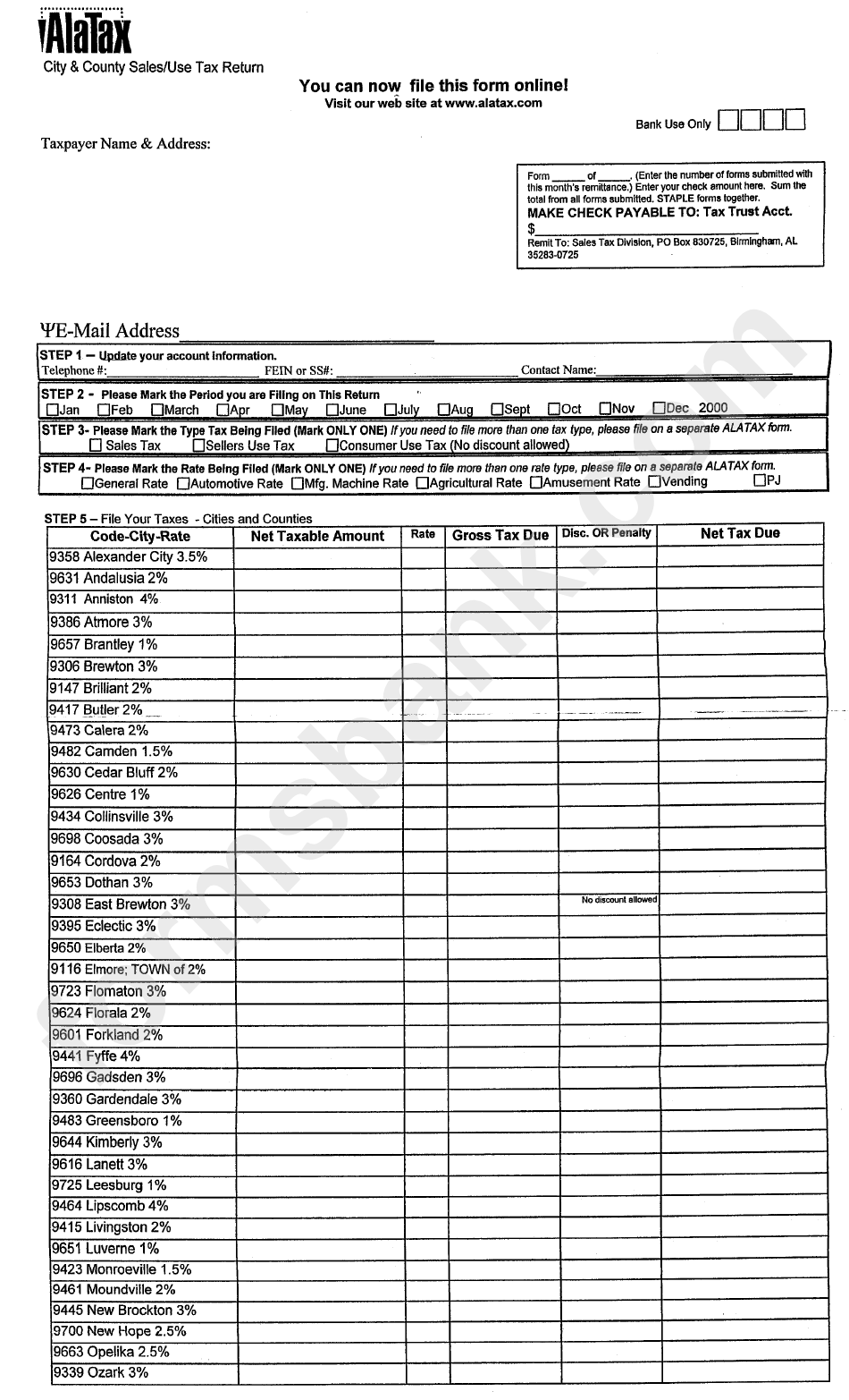 City & County Sales/use Tax Return Alabama printable pdf download