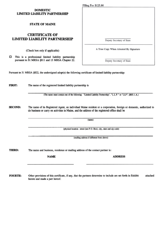 Form Mllp6 Certificate Of Limited Liability Partnership