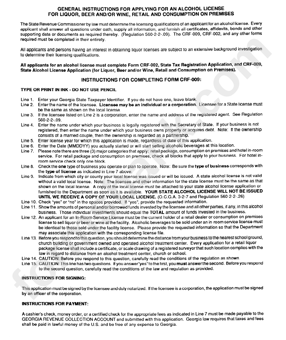General Instructions For Applying For An Alcohol License For Liquor