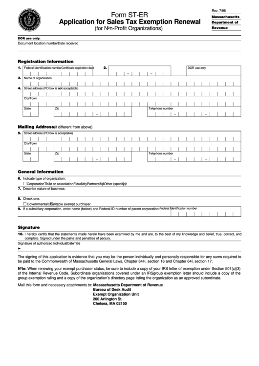 Form StEr Application For Sales Tax Exemption Renewal (For Non