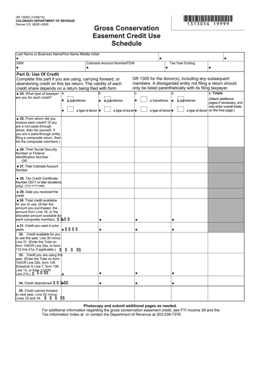 Fillable Form Dr 1305g Gross Conservation Easement Credit Use