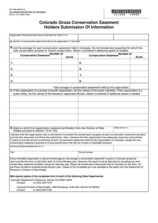 Fillable Form Dr 1299 Colorado Gross Conservation Easement Holders